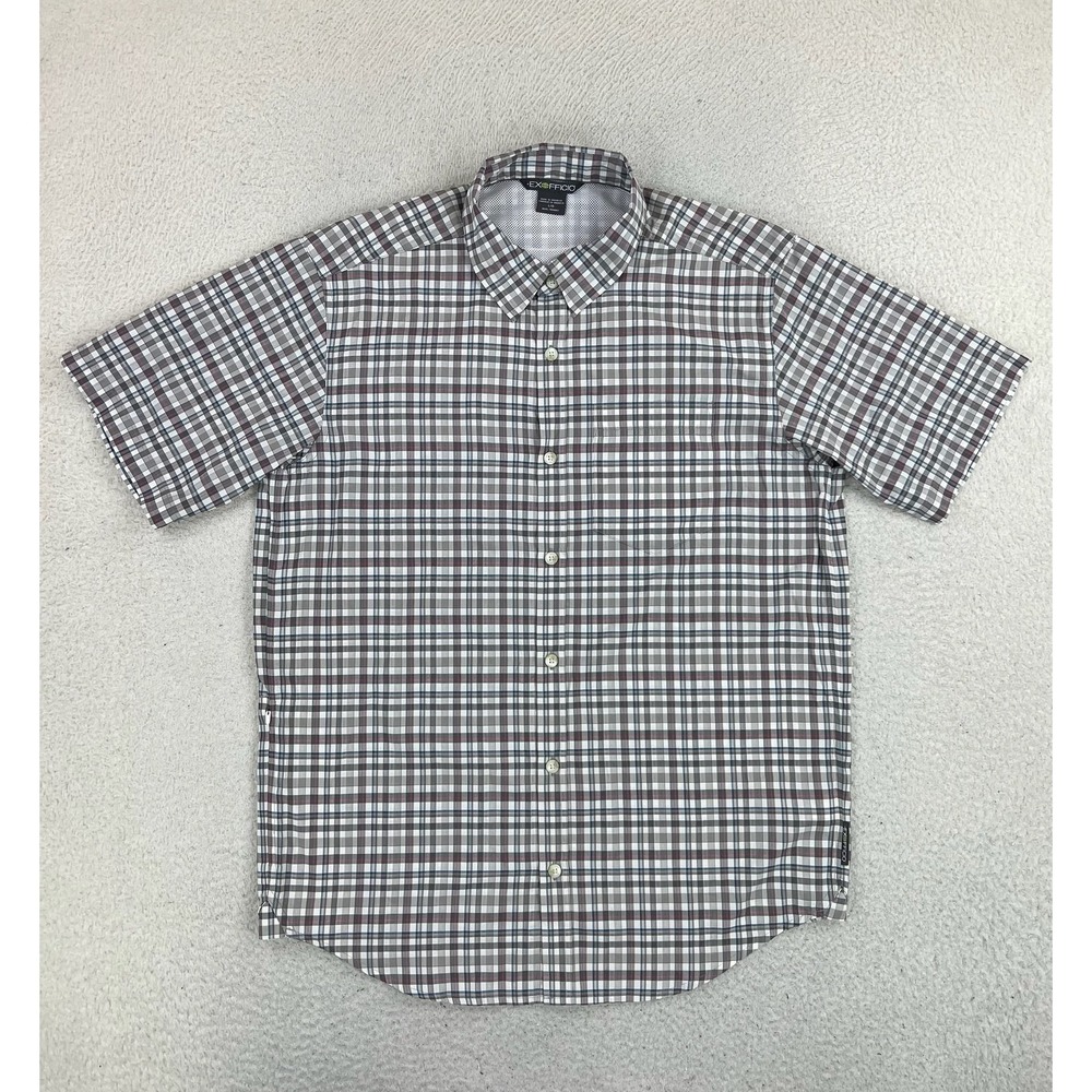 ExOfficio Shirt Mens Large Gray Plaid Short Sleeve Button Up Travel